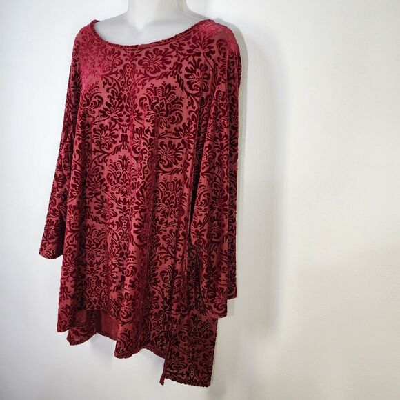 Cato Top Womens Velvet Burnout Size 3X Red Keyhole Neck 3/4 Sleeve Whimsigoth - Picture 5 of 11